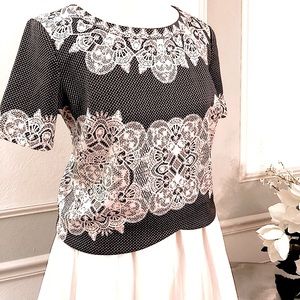 LIKE NEW-Never Worn- Dressy SAMI + DANI Black and Pink Cropped Blouse sz Medium